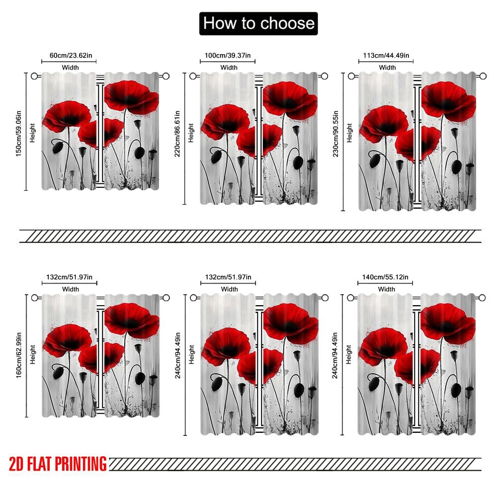 2 шт., 2D печать на плоской ткани, Ткань для штор Маки Трио Полиэстер Тканый (без удилища) Уличные украшения, идеально подходящие для гостиной,