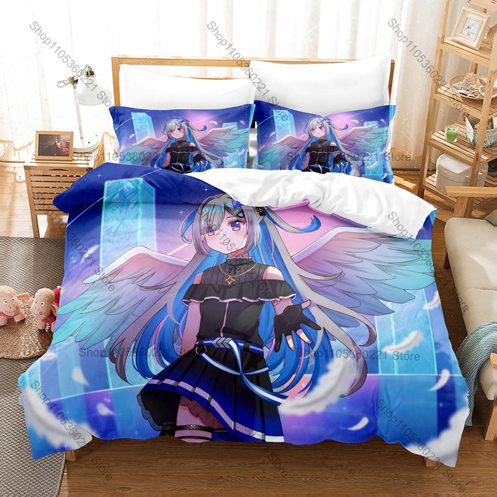 Cool Amane Kanata Blue Hair Wing Angel Anime Print Duvet Cover + 2 Pillowcases Soft Pastel Microfiber Bedroom Decor