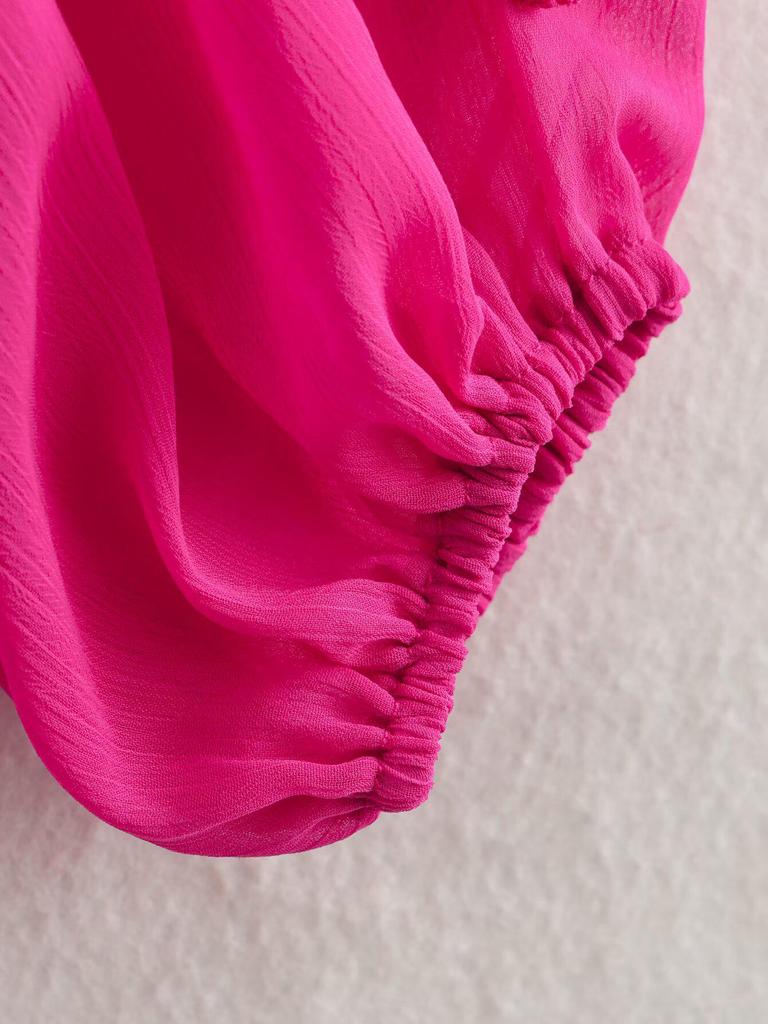 2025 Spring Women's European-American V-Neck Chiffon Ruffle Long Sleeve Dress