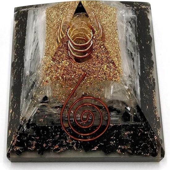 7,62 см Пирамида Оргона Защита от Электронного Излучения Селенит Черный Турмалин Кристалл Пирамида Оргонита для Медитации Йоги Исцеления Чакр Духовного Исцеления