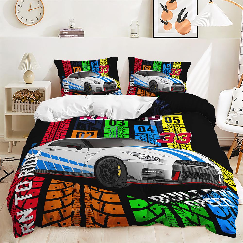 Комплект постельного белья для дома с 3D-гоночным узором, пуховый пододеяльник суперкара, комплект постельного белья для комнаты мальчика, полноразмерная односпальная/двуспальная кровать EU135 * 200, домашнее украшение