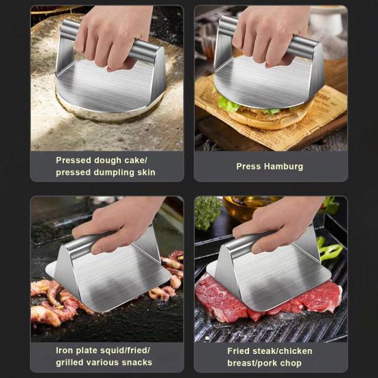 Пресс для гамбургеров из нержавеющей стали с ручкой, квадратный круглый антипригарный пищевой гриль, сковорода для мяса, бекона, стейка, гамбургера, ручной измельчитель, кухонный инструмент