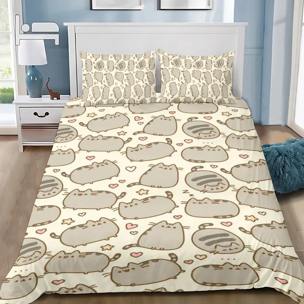 Exquisite cute Print Duvet Cover Set Bedding Set P-Pus-heens Cat Single Double King Size For Kids Boy Girl Bedroom Decor 3pcs