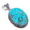 Tibetan Turquoise Gemstone Handmade 925 Sterling Silver Jewelry Pendant 2.17" AH-769