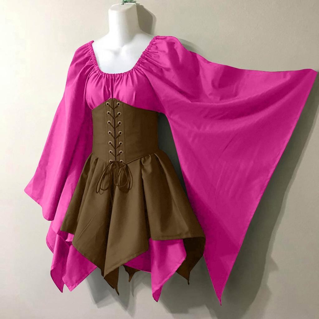 Women Fashion Long Sleeve Vintage Dress Cosplay Party Evening Night Formal Dress