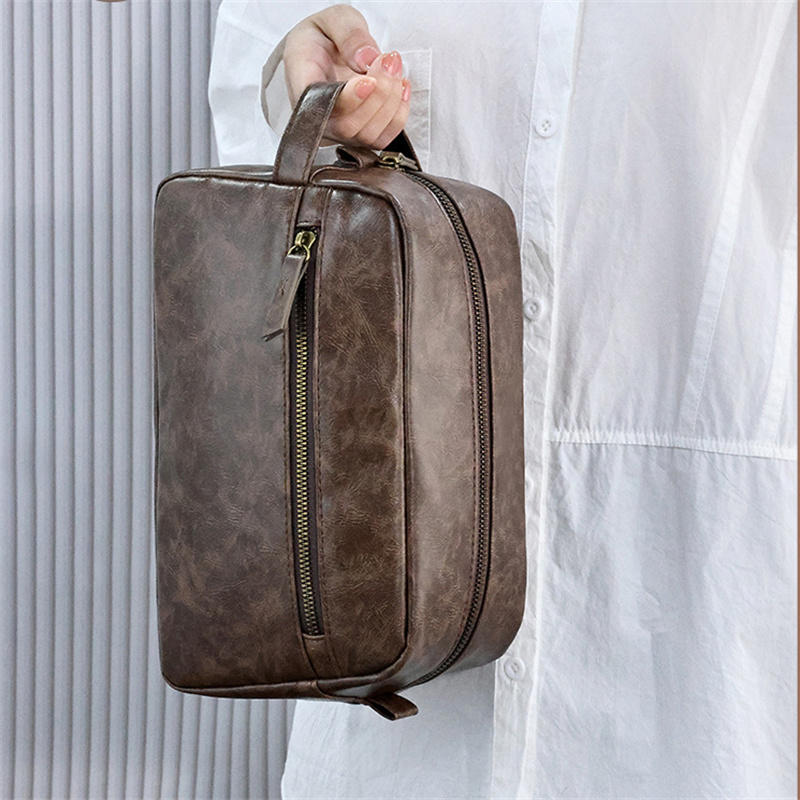 Кожаный дорожный несессер для туалетных принадлежностей для женщин и мужчин, винтажный, водостойкий, косметички для бритья большой вместимости