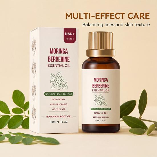 30ML Moringa Berberine Essential Oil, Fast Absorbing Non-Greasy Botanical Body Oil, Hydrating Plant Extract Care Oil for Belly, Waist, Thighs & Arms