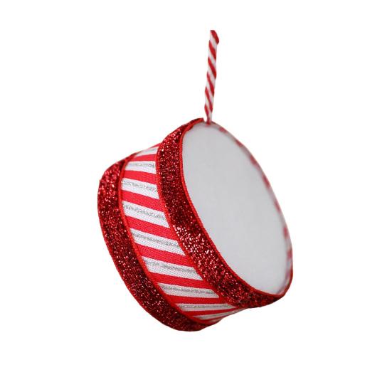 Christmas Drum Hanging Ornament for Tree Decoration Plush Fabric Texture Classic