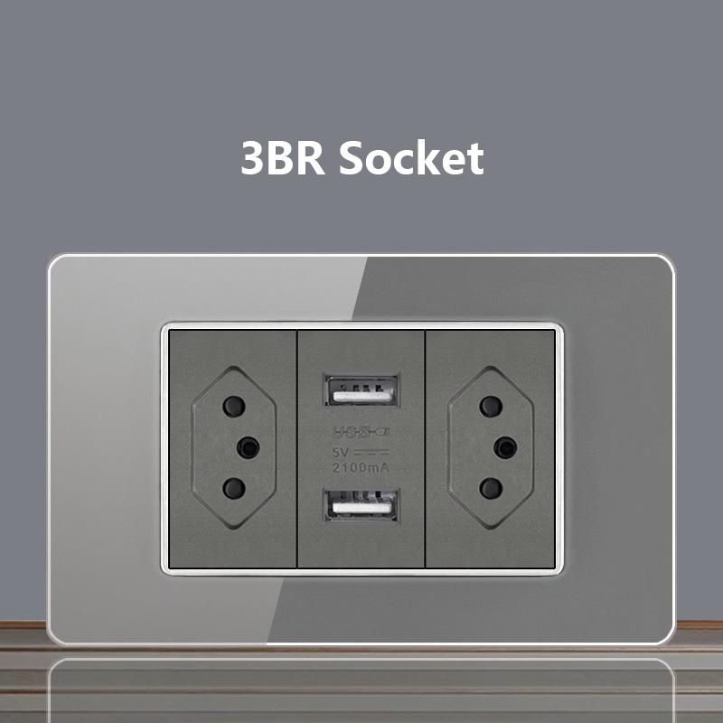 Italy Chile Socket with USB Smart Type-c 20W Fast Charging Glass Wall Electric Light Switch,Thai US Brazil Dual USB Power Socket