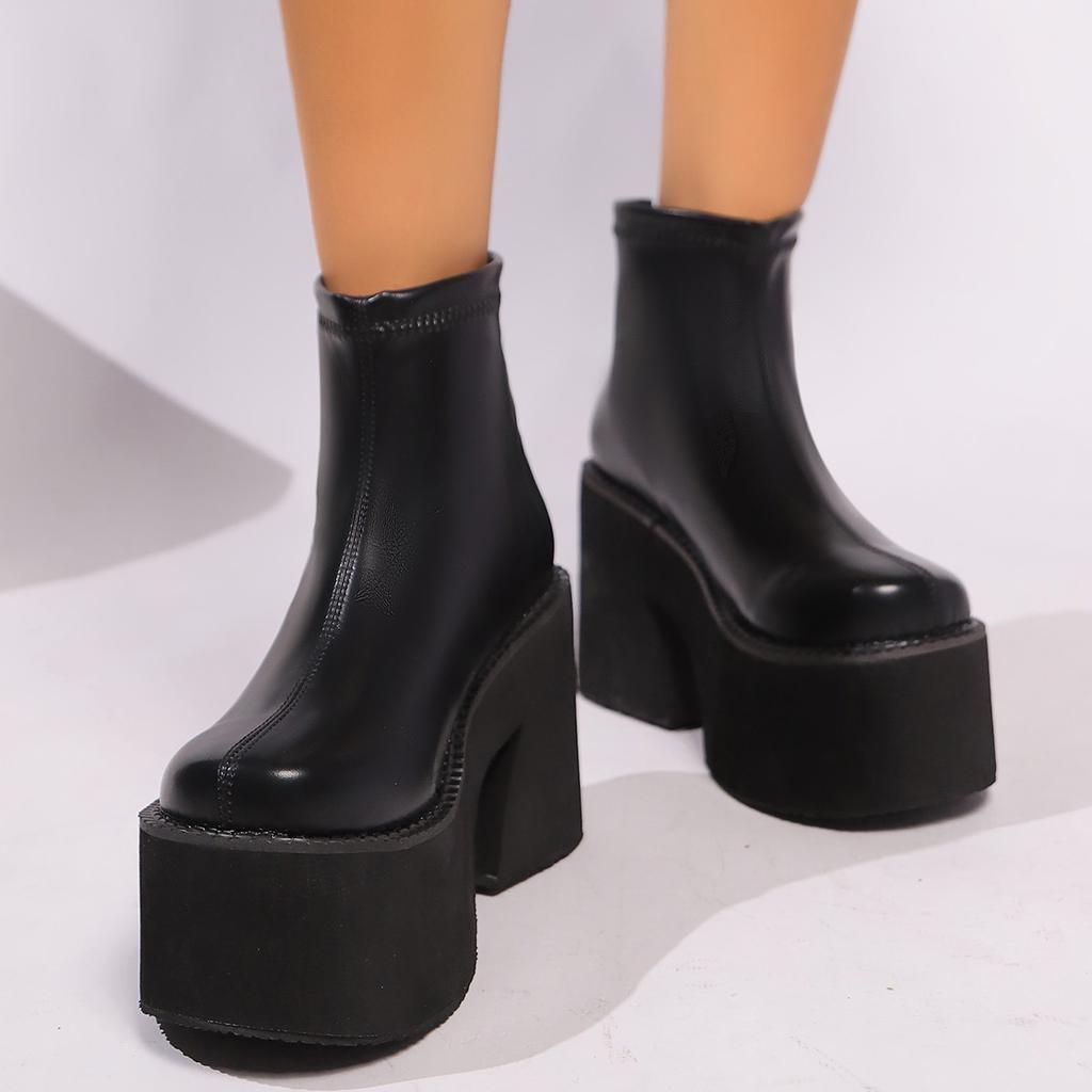 Женские ботильоны, зимняя мода, платформа, круглый носок, каблук, ботинки, женская молния, дизайнерская повседневная обувь на блочном каблуке для женщин