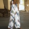 Women's Fashionable Casual Button-down Sleeveless Jumpsuit, Retro Floral Printed Cotton Pocket Jumpsuit