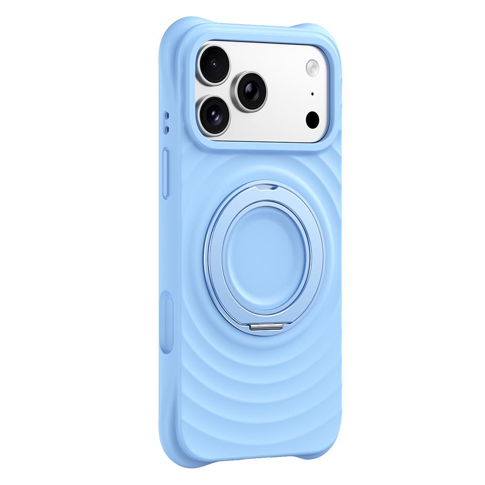 For iPhone 17 Pro Magnetic Case Rotating Kickstand Ripple Texture Liquid Silicone Shockproof Phone Cover