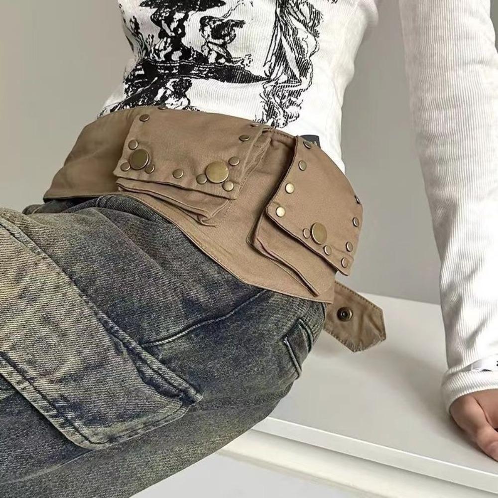 Vintage Hip-hop Belt Cotton Waistband with Bag Trendy Belts Pockets  Streetwear