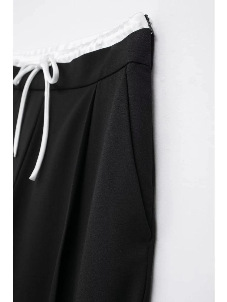 Однотонные женские черные брюки с высокой талией, однотонные широкие брюки с эластичной резинкой на талии, женские модные повседневные свободные брюки на шнуровке, уличная одежда