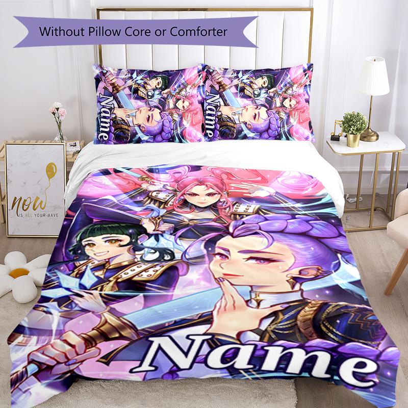 3pcs KPop Demon Hunters25 Cover Set - Personalized Name, HD Printed Bedding with 1 Cover and 2 Pillowcases - Perfect for Home Decor, Easy Care