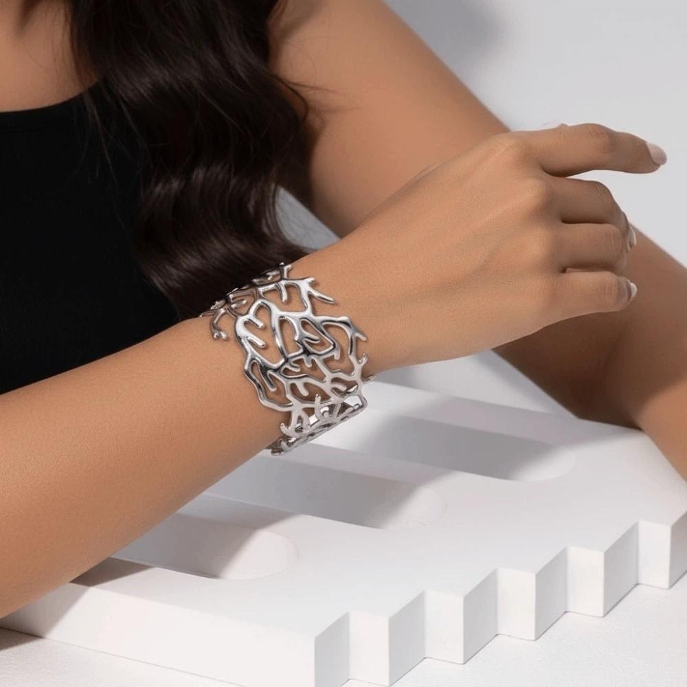 Tree Branch Pattern Coral Design Bracelet Armlet Women's Wrist Jewelry Metal Opening Bangle Daily