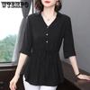 Шифоновая рубашка женская летняя с коротким рукавом модная свободная рубашка весна-осень с длинным рукавом однотонная футболка