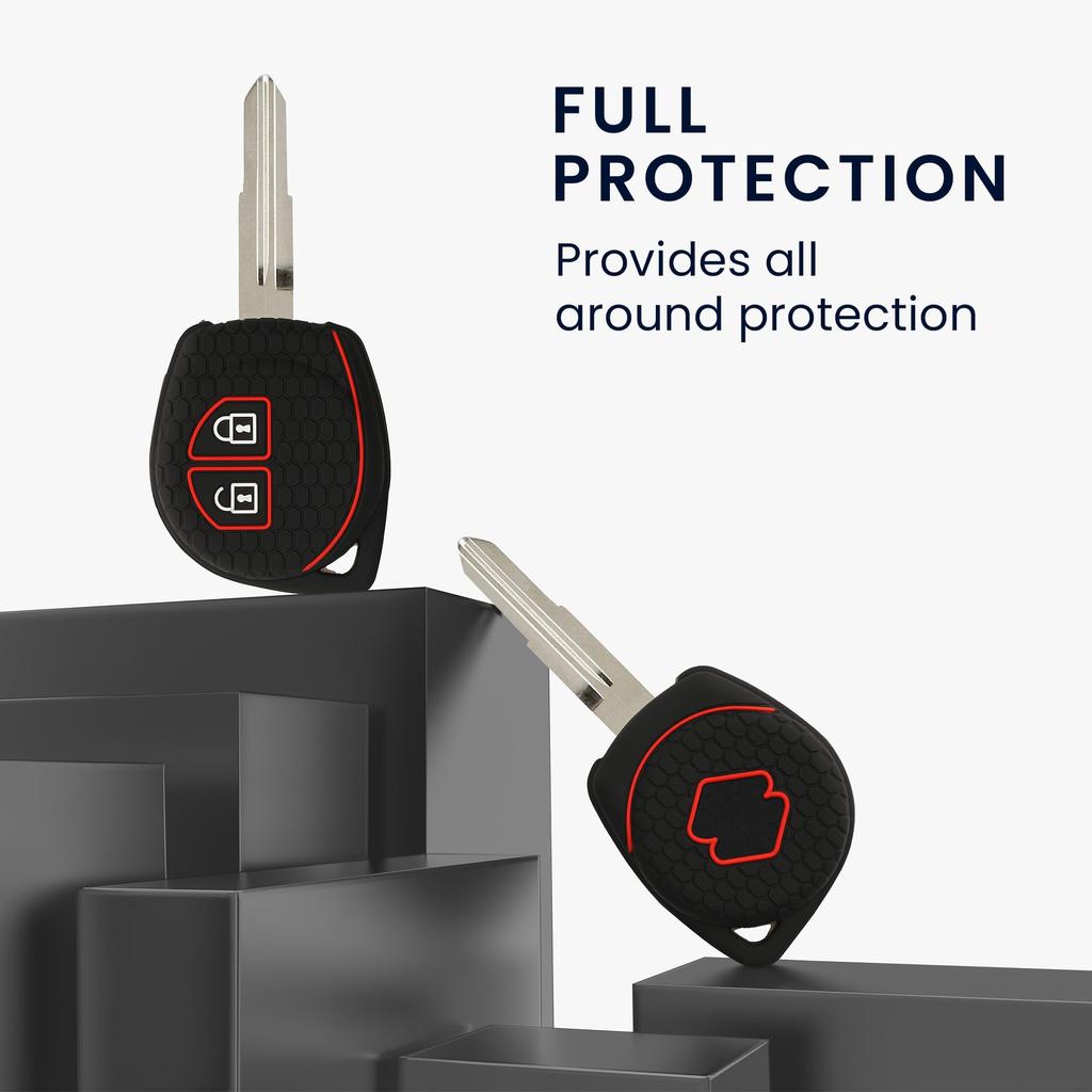 kwmobile Suzuki 2-Button Car Key Compatible Case - Silicone Key Case Fall Prevention Car Key - Key Case Black Matte/Red