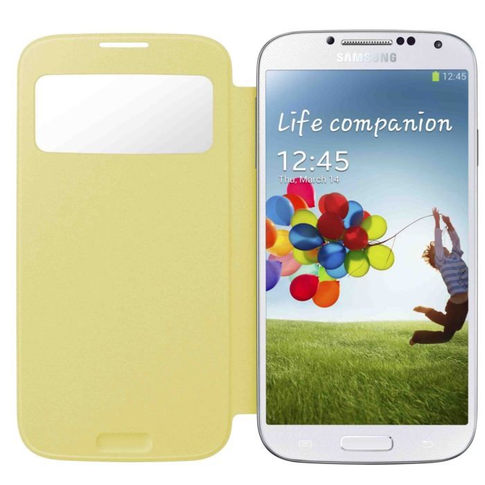 Etui à rabat - SAMSUNG - Galaxy S4 I9500 - Jaune - Semi-rigide - Accès direct fonctions