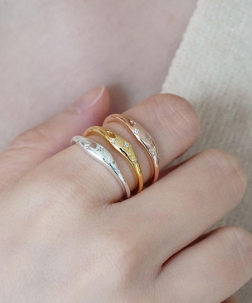 Серебряные кольца Alleun из серебра 925 пробы с кубическим цирконием в виде звезды, парные, многослойные (Тип Б)