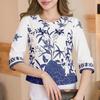 ZANZEA Women Casual Round Neck 3/4 Sleeve Loose Print Blouse