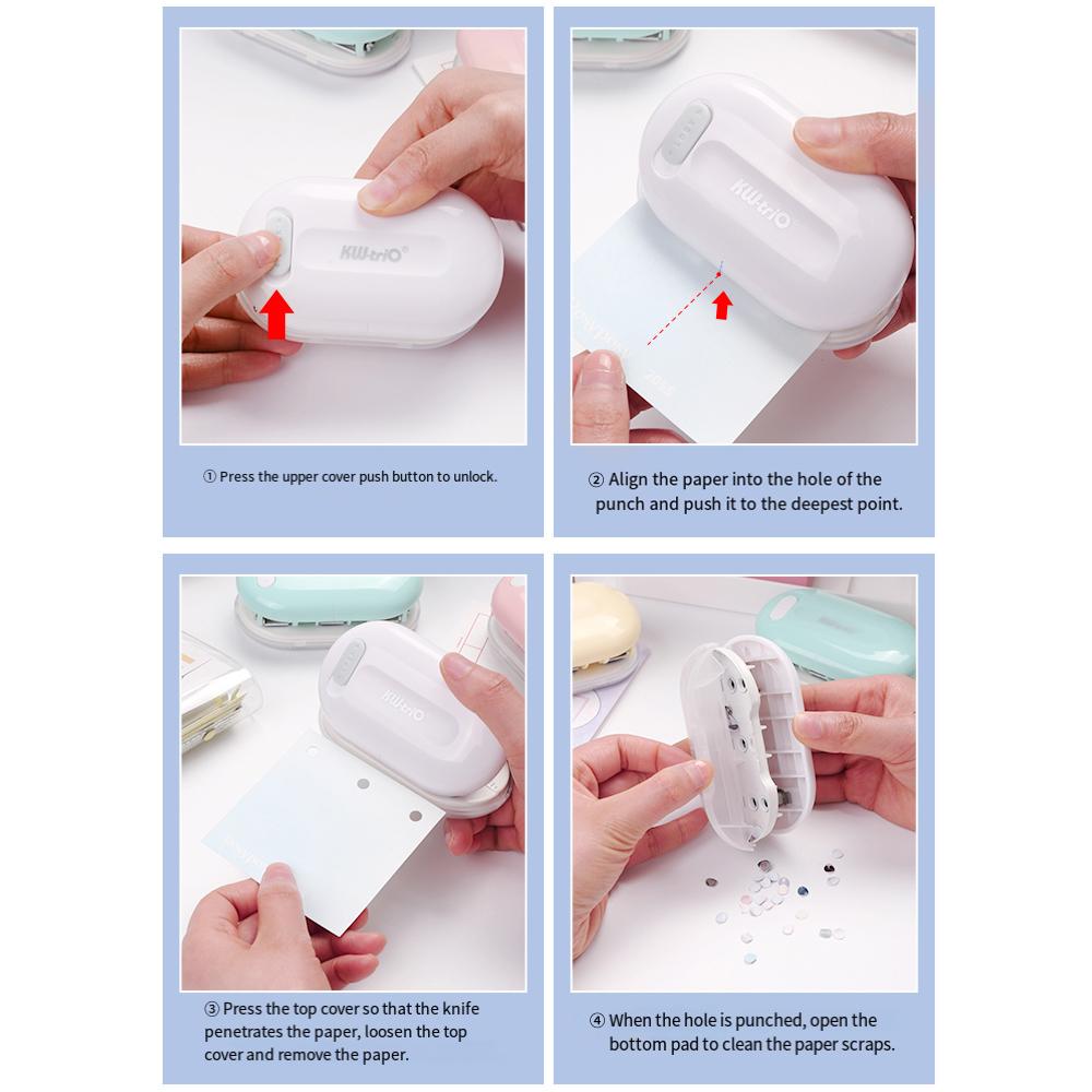 KWtriO 3Hole Paper Punch Ручной мини-дырокол для бумаги с отрывными листами Поддержка отверстия 5,5 мм 5 листов