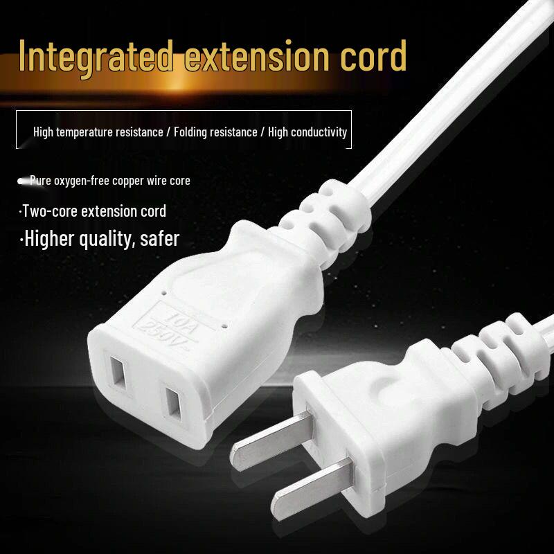 100W Two-Pin Extension Cord for Fans, Security Cameras, and Fast Charging Mobile Phones