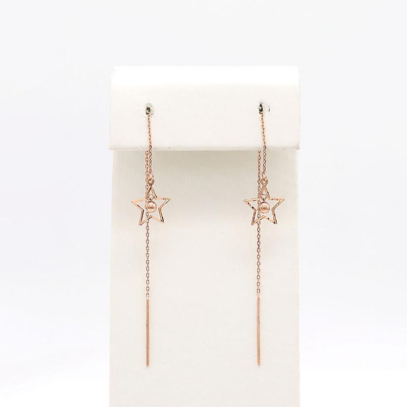 Exquisite Russian Purple Gold Star Round Bead Long Hollow Earphone Plated Rose Gold Pentagram Delicate Earphone Female