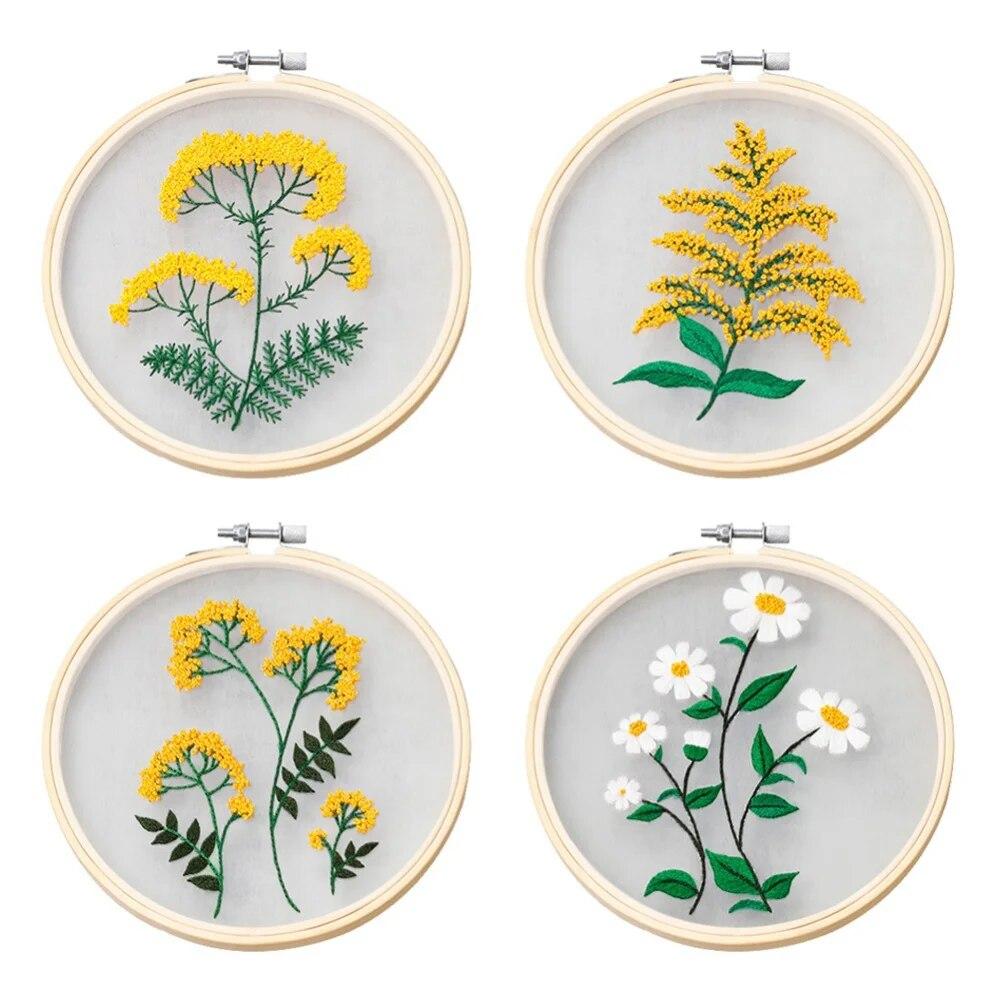 Creative Diy Hand Embroidered Transparent Gauze Floral Plant European Embroidery Material Package Beginner Embroidery Kit