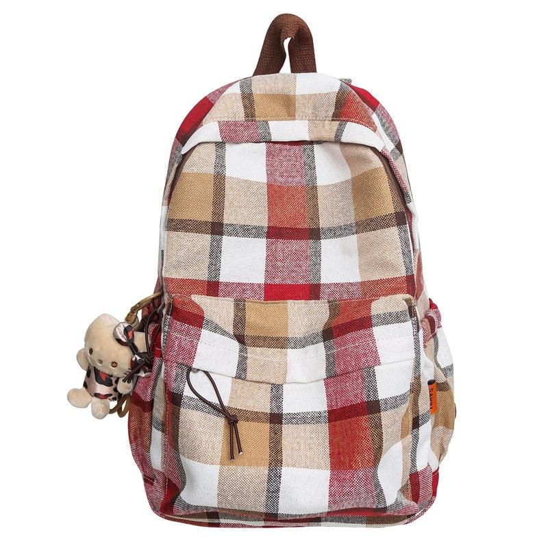 Студенческий школьный рюкзак в клетку в стиле ретро, большой вместимости