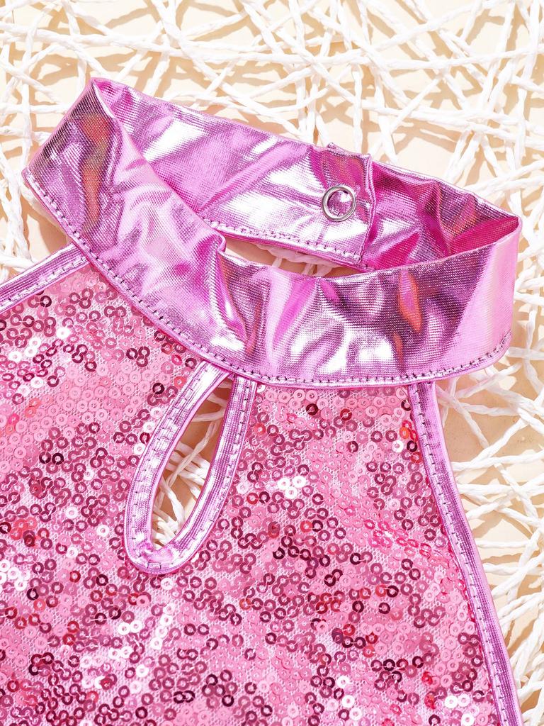 Dancing Gymnastics Leotards Sleeveless Sparkling Sequins Patchwork Style Bodysuit for Kids Girls