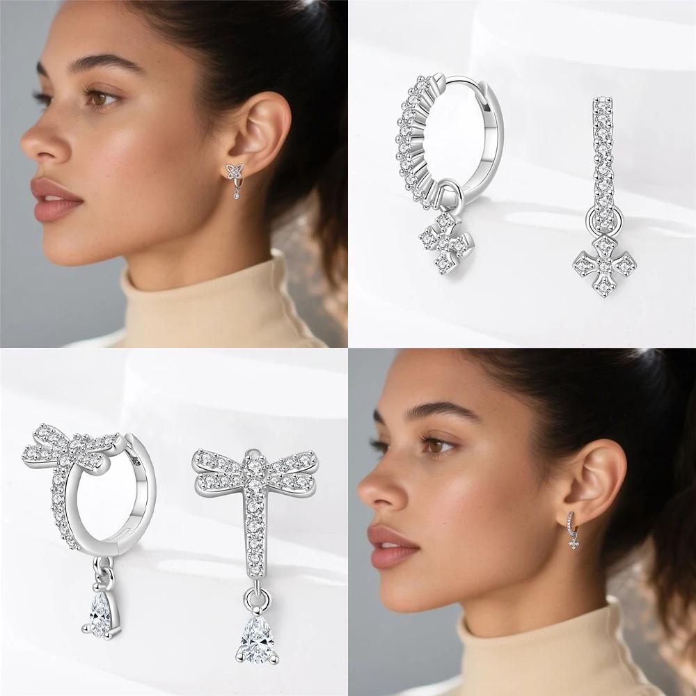 Earring S925 Silver Exquisite Drop Earring Butterfly Cross Design Accessory Jewelry Anniversary Fine Gift