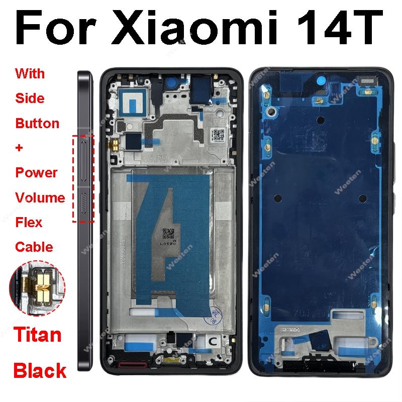 LCD Display Screen Frame Cover For Xiaomi 14T Xiaomi 14T Pro Middle Frame Housing Cover Bezel with Side Button Spare Parts