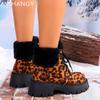 Leopard Platform Women Snow Ankle Boots Fashion Mid Heels Boots Leather Designer Shoes 2024 Trend Winter New Dress Botas Mujer