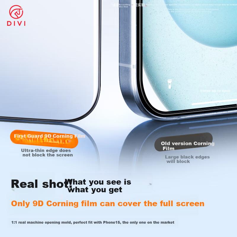 DIVI Corning 2-Pack Tempered Glass Screen Protector for IPhone 15, Full Coverage Anti-Drop Anti-Dust No White Edge HD Film Dust-Free Installation Film