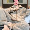 Мужской домашний пижамный комплект большого размера из кораллового флиса - Утепленный велюровой подкладкой, Фланелевый, для осени/зимы, для ношения дома/на улице