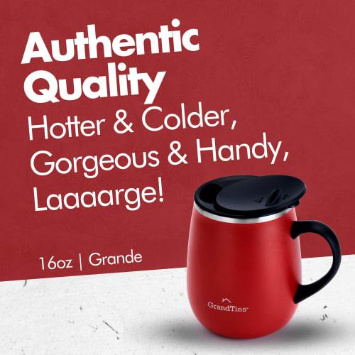 GRANDTIES Premium Vacuum Insulated Mug, 460ml - Easy-Open Slide Lid & Available in 19 Colors, Stainless Steel, Double-Wall Vacuum Insulation, Keeps Dr