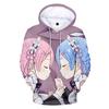 Ainme Re Zero Hoodies 3D Re Zero Hoodie Sweatshirt Men Women Harajuku Clothing Rem and Ram Japanese 3D Oversized Hoodies