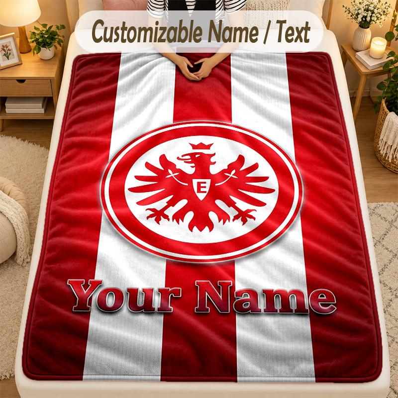 Flannel BlanketEintracht Frankfurt Custom Name Text Personalized Soft Warm Throw Blanket Home Decor Gift