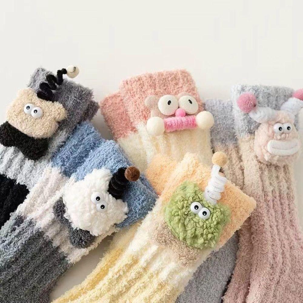 Non-Slip Cartoon Plush Socks Thicken Thermal Warm Socks Coral Fleece Socks Women Autumn Winter