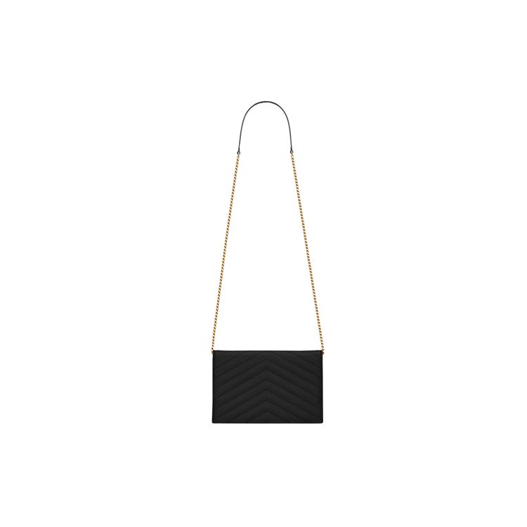 Saint Laurent Envelope Chain Wallet Noir Women Wallets Black 393953-BOW01-1000