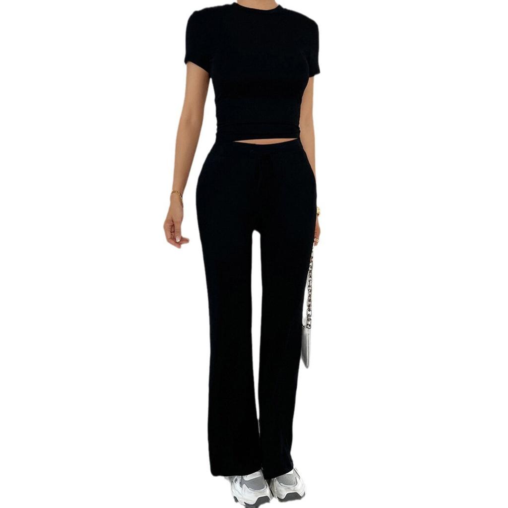 Женский повседневный модный спортивный однотонный свободный костюм из двух частей