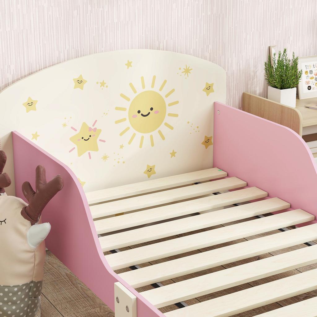 Toddler Bed with Storage, Guardrails, Sun Design, for Ages 3-8 Years, Fits 140 x 70cm Mattress,