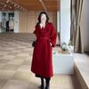 Red Woolen Coat Women's Woolen Coat Autumn and Winter High-end Feeling Small Korean Loose New Medium and Long Models