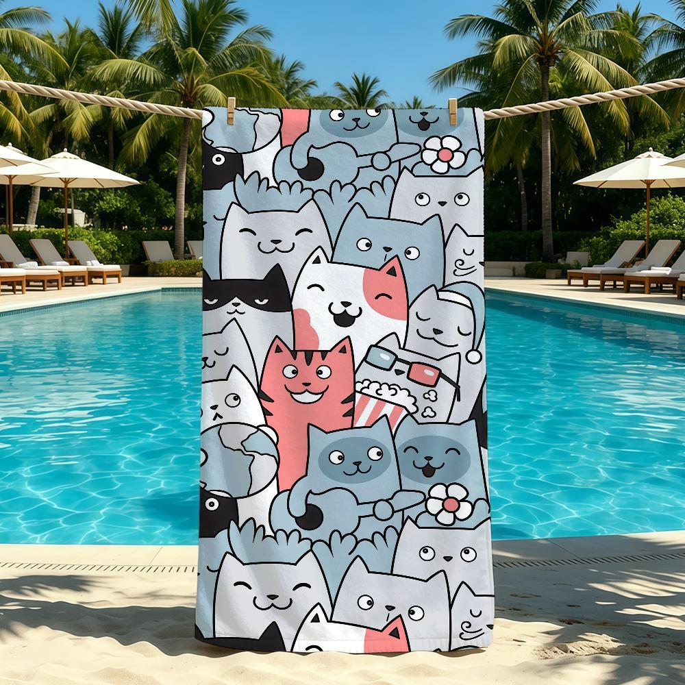 Towel For Outdoor Camping Beach Towel Cat Super Absorbent Quick-Drying Summer Cartoon Cute Towel