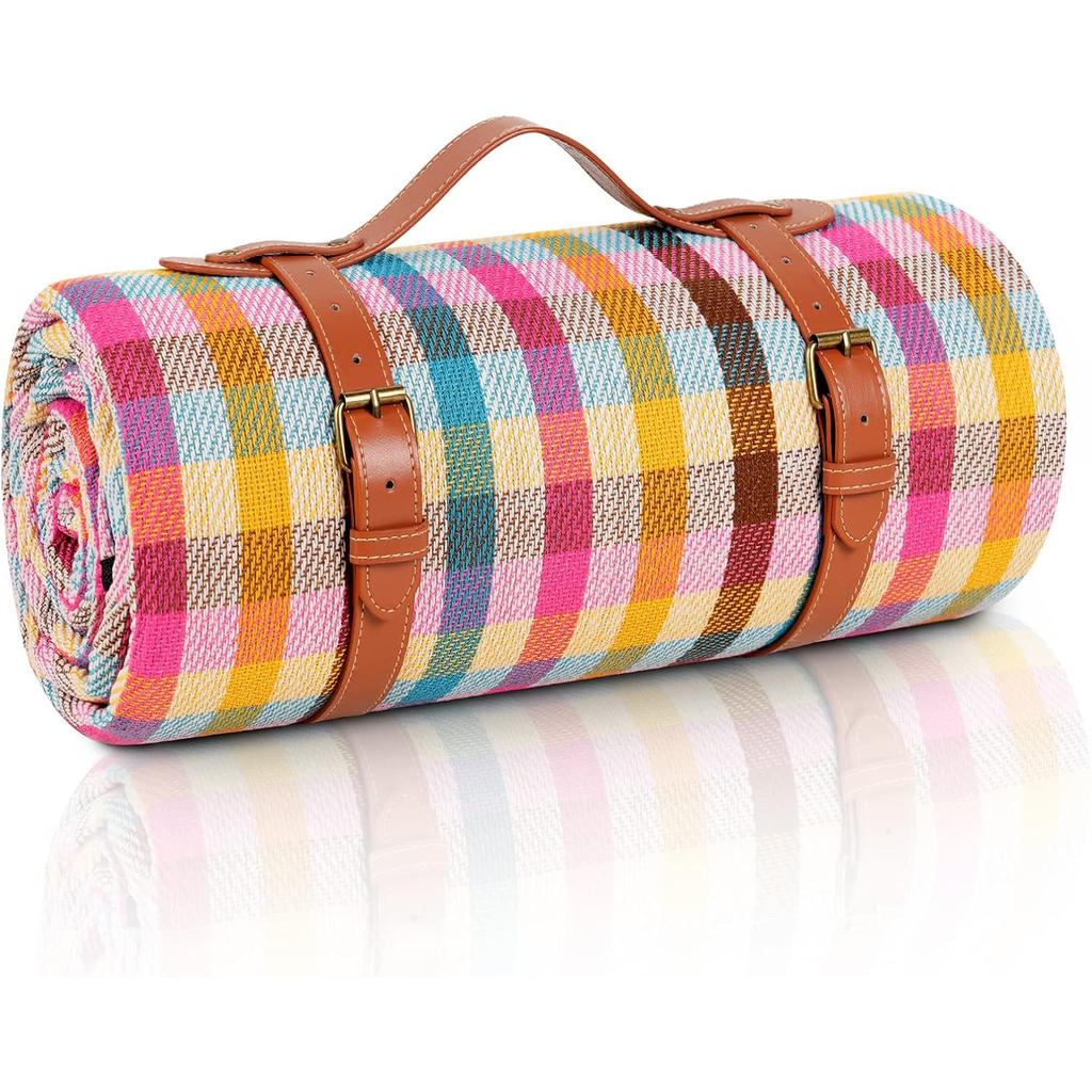 80”x 80” Picnic Blanket Extra Large, Waterproof and Foldable Beach Blanket, 3-Layer Outdoor Blanket for 6 to 8 Adults, for Camping Beach Grass