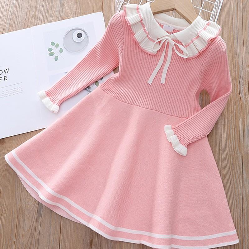 Girls Princess Dress Long Sleeve Knit Sweater Kids Winter Casual Wear