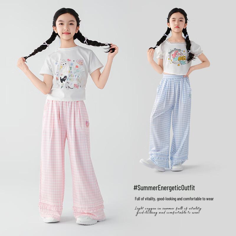Disney Girls' 2025 Plaid Lightweight Summer Pants