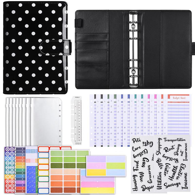 A6 Refillable Ledger Notebook Larbu Macaron Buckle Polka Dot Cash Budget Planner Portable Binding Journal with Replaceable