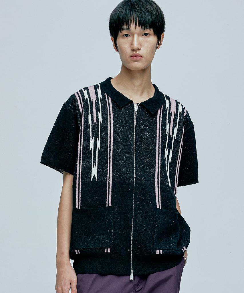 KND Navajo Boucle Knit Half Cardigan Black